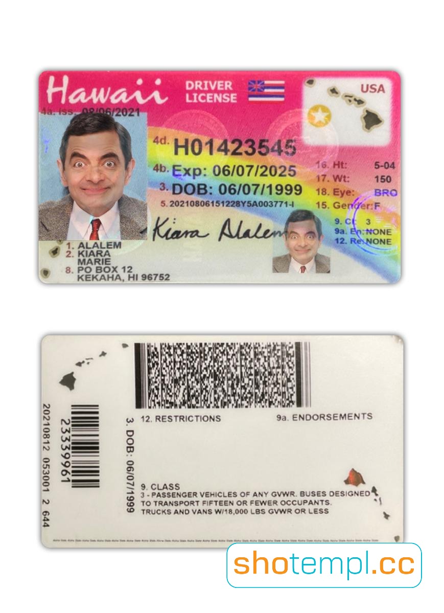 Hawaii Driver License PSD Template